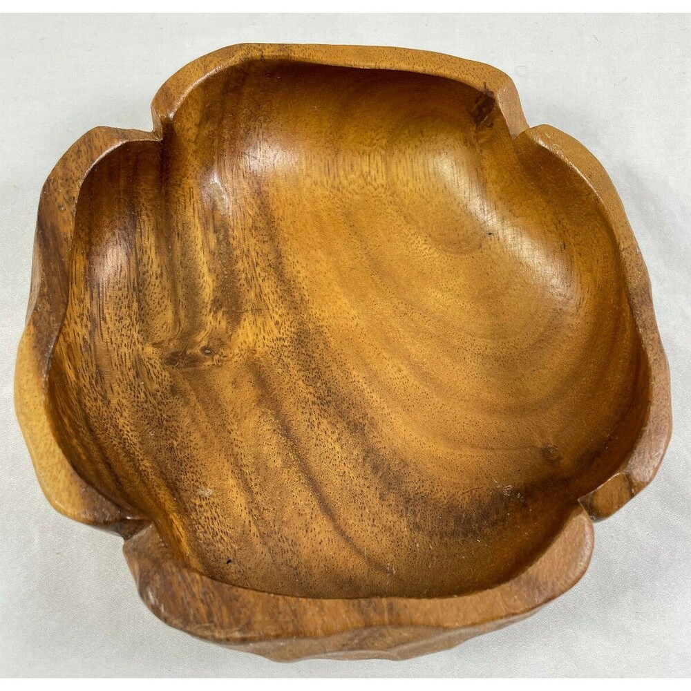 Monkey Pod Wood Trinket Dish Bowl Vintage Sorensen Hawaii 6" Luau